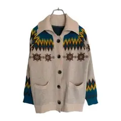 S2190【襟付き ニット カーディガン】ノルディック柄　デザインボタン