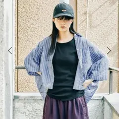 ［MODE NORM CORE］シアー先染めコクーンシャツ♪ブルーストライプ新品のサムネイル