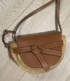 極美品 LOEWE ロエベ ゲート ラフィア レザー ショルダーバッグ オレンジ Gate（LOEWE） ロエベ ショルダーバッグ ゲートポケット アナグラム