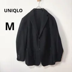 美品 UNIQLO メンズ M ネイビー ウールブレンド ニットジャケット