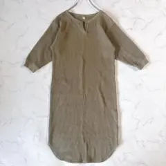 ユニクロ UNIQLO ワッフルクルーネックワンピース カーキ XS