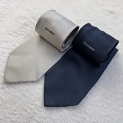 2本組ドルチェ＆ガッバーナ ネクタイ シルク ロゴ 紺 銀 ビジネス 結婚式