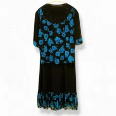 Dio セットアップ バラ柄 ラインストーン 薔薇 ブルー系 F