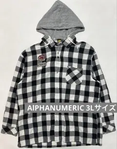 AlphaNumericチェックシャツフード付き3Lサイズ黒白 Y2Kスケート