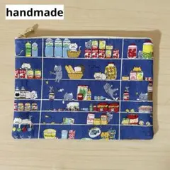 【 handmade 】フラットポーチ 布雑貨 猫柄