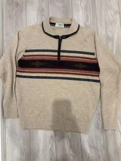 Crocodile ベージュ ストライプ ハーフジップ ニット L