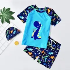 新品M-1200恐竜柄男の子用水着３点セット　プール用　子供水着　　スクール水着