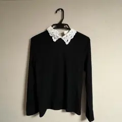 INGNI トップス 装飾付き襟レース リブニット ブラック 黒 M