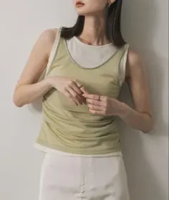 SENSE OF PLACE シアーレイヤードタンクトップ　ベージュ　グリーン