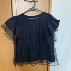 ロペピクニック　フリルオーガンジー付き黒半袖トップス38