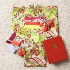 七五三　7歳　女の子　フルセット　正絹　澤村屋　緑　着物　箱せこ