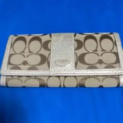 COACH シグネチャー キャンバス スエード ストライプ 長財布 ライト 