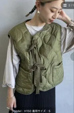 MILITARY フロントリボン付きキルティングベスト Sサイズ