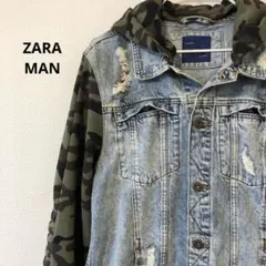 ZARA MAN ザラ フード付き コンビネーション デニムジャケット L
