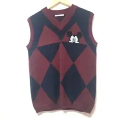 avan lily　ミッキー　アーガイルベスト　ダークレッド　ディズニー