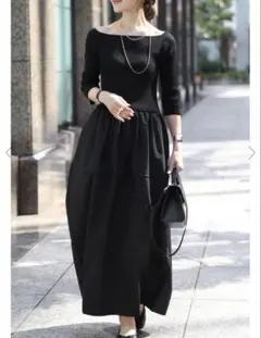 Bonjour Sagan スクエアネックニットコンビコクーンワンピース