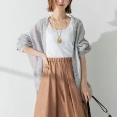 23区　LIBECOバンドカラービッグシルエットシャツ　大きいサイズ46 リネン 大きいサイズ 23区LIBECOリネンバンドカラービッグシルエットシャツ 46