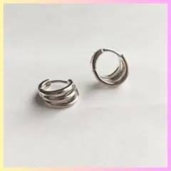 ミニ フープ ピアス 3連 シルバー S925 刻印 キャッチレス