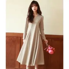 【SAISON DE PAPILLON】フレアワンピース/ベージュ