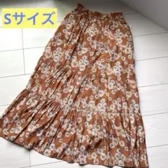 ユニクロ×PAUL&JOEコラボ☆オレンジ　ロングティアードスカート　花柄　S