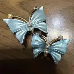 蝶モチーフ ブローチ ライトブルー レトロ風 ヴィンテージ調