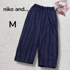 【ニコアンドniko and...】リネン混　ストライプイージーパンツ　ネイビー