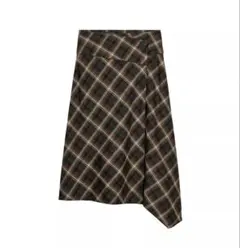 ZARA チェック柄アシンメトリーミディ丈スカート