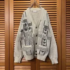 Y2K【unkown】ジャガード 総柄 ニットデザインカーディガン XL