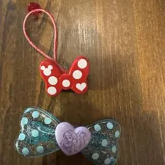 リボン型ヘアゴム 赤と水色 2個セット