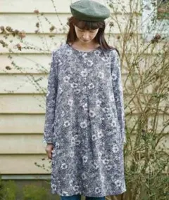Sunny Clouds 花柄（ネイビー） ワンピース チュニック　Lサイズ