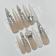 ロングネイルチップ 清楚 ギャル キラキラ ワンホンベイビーブーマー ちゅるん