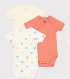 プチバトー　半袖あわせボディ３枚組 ハート 3M (67cm)
