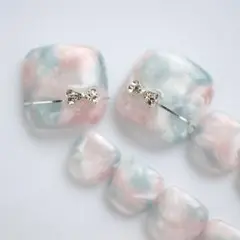 サイズオーダー可 ペディキュア ネイルチップ マグネットニュアンスリボン