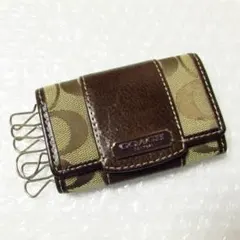 美品　コーチ　6連キーケース　茶　シグネチャー