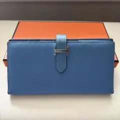 極美品】HERMES エルメス べアンクラシック ブルー ◯X刻 ゴールド金具