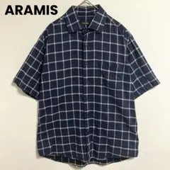 ARAMIS 半袖シャツ チェック柄 ネイビー 胸ポケット付き　コットン100のサムネイル