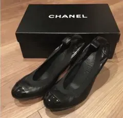 訳ありCHANELシャネル ブラック フラットシューズ 235センチ箱保存袋