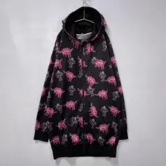 ニーアクロージング/LIPS総柄ロングジップパーカー/リップ×クロス/ゆったり
