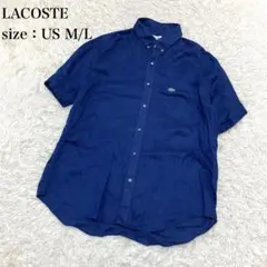 ラコステ　ＬＡＣＯＳＴＥ　リネン１００％　メンズ　半袖シャツ　ボタンダウン　青のサムネイル