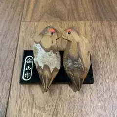 ●木彫り 鳥 置物 2体セット 楽山作　立山　雷鳥