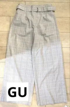 GU グレー チェック柄 ワイドパンツ M