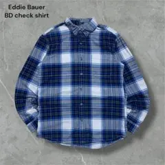 Eddie BauerクラシックフィットコットンネルチェックシャツBD青ブルー