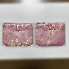 【新品未開封】 花柄刺繍 ピンク ポーチ 2個セット