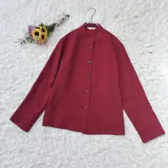 美品＊里麻 リマ　11R　長袖シャツブラウス　バンドカラー　裏花柄　ボタンアップ