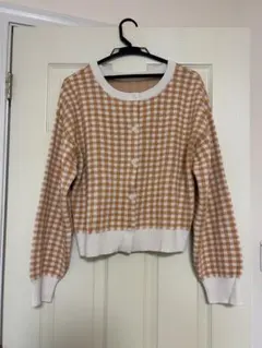 【美品】GUカーディガン　オレンジカーディガン　チェックカーディガン