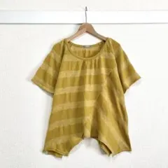 シネマクラブ ハニーズ 透かしボーダー 半袖ニット アシメデザイン ウール混