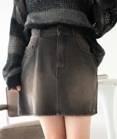 WEGO/ヴィンテージウォッシュ台形デニムミニスカート