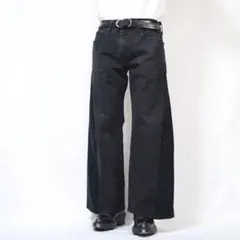【リメイク】再構築　ブラック　ワイドフレアデニム　　バギー