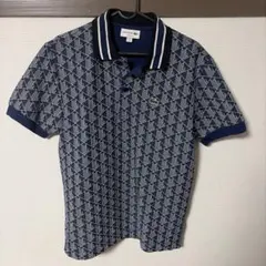 〔極美品〕ラコステ　モノグラム　ジャガードネイビー半袖ポロシャツ　Mサイズ