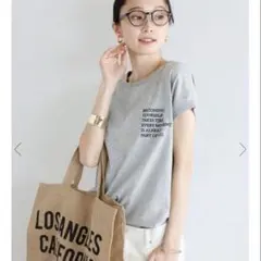 ボンジュールサガン 【汗染み防止】レタリング刺繍フレンチスリーブTシャツ　グレーのサムネイル